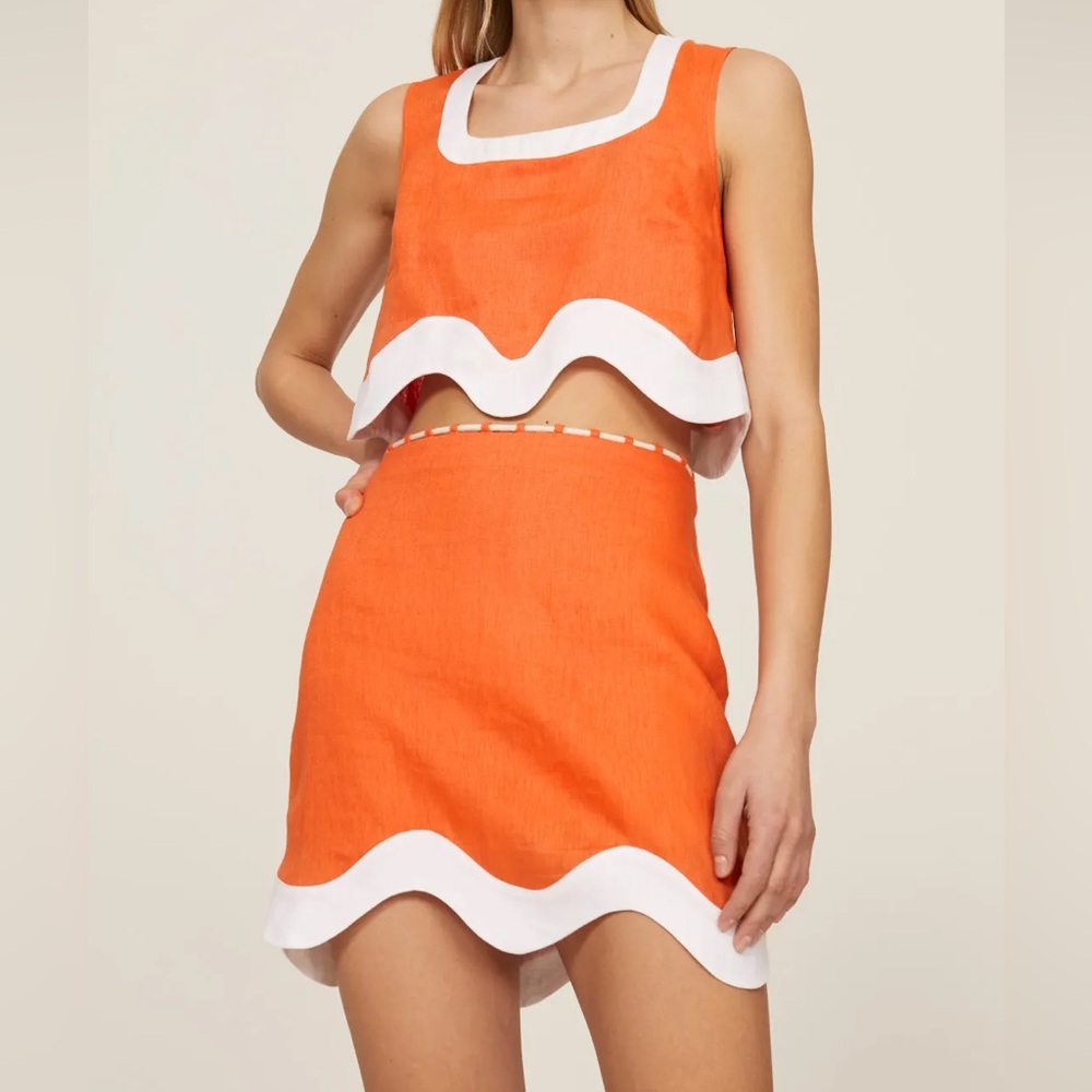 STAUD Orange and White Skirt